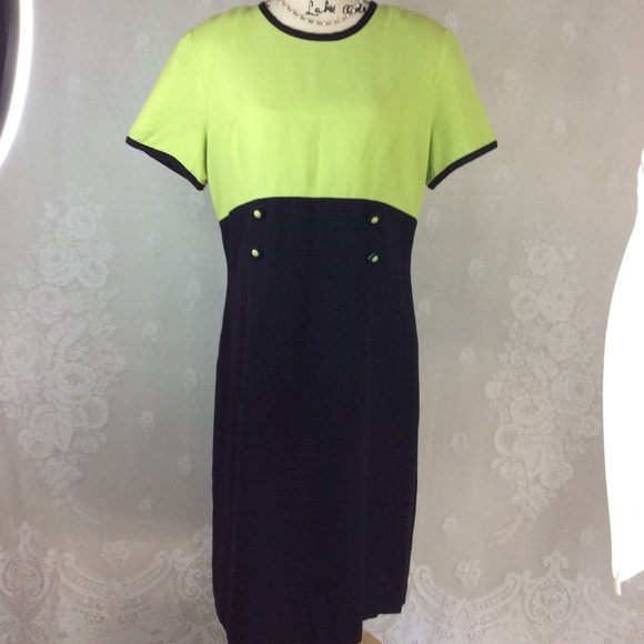 Lennie NY Lime Green Navy Linen Blend Dress 12 - Picture 5 of 11